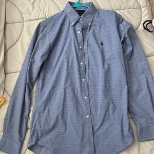 Ralph Lauren Light Blue Patterned Button-Down Slim Fit Dress Shirt